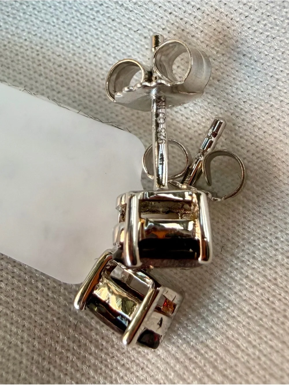 White Gold Rhodium/925 Sterling Silver Garnet Stud Earrings - Deep Red